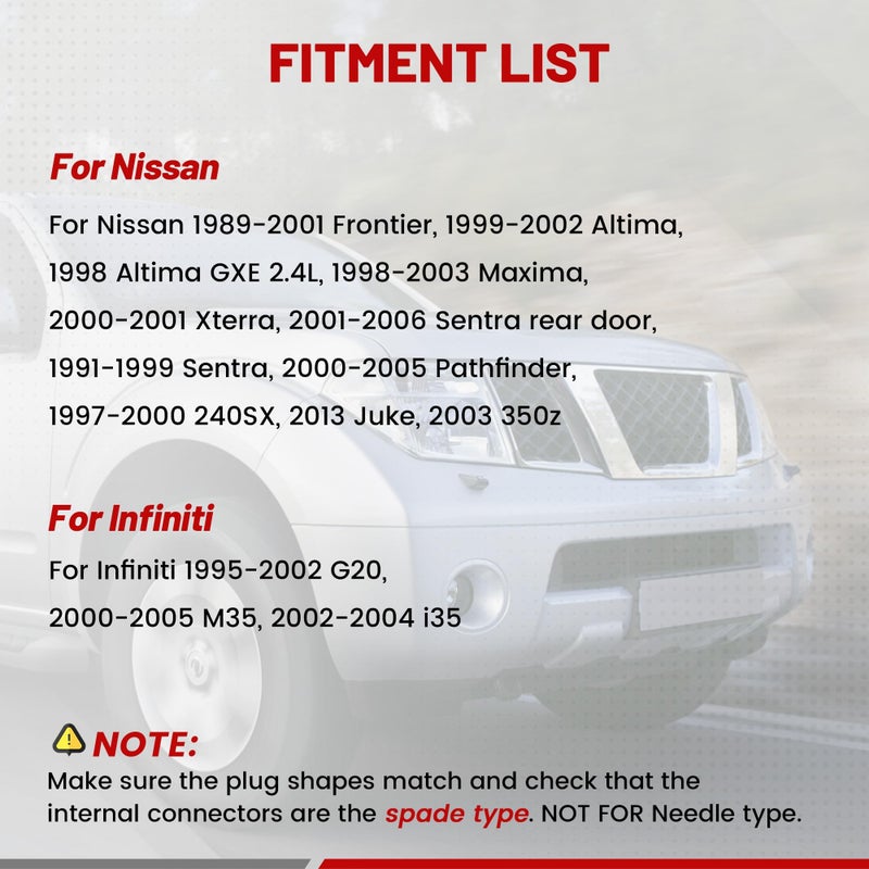 RED WOLF Car Door Speaker Wiring Harness Fit for Nissan 1999-2002 Frontier Altima Maxima, 2002-2004 Infiniti i35 G20, 2 Pin Spade Type Speaker Wire Plug Install Aftermarket Front Rear Speaker - Image 2